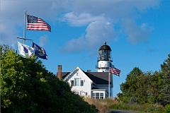 American Flags in Front of Cape Elizabeth Lighthouse in Maine